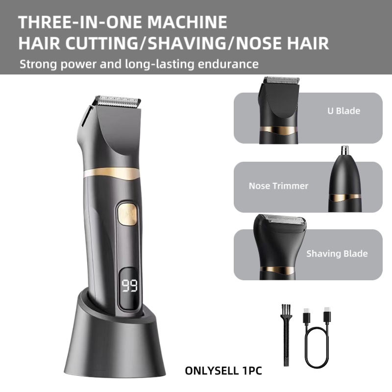 Mens Grooming Kit Gift Set - ชุดอุปกรณ์ตัดแต่งขนไฟฟ้าสำหรับใช้ในบ้าน 3 ชิ้น, ชุดเครื่องตัดผมพร้อมเครื่องเล็มขนหน้า, อุปกรณ์ดูแลขนจมูกและขนหู, ของขวัญสำหรับผู้ชายที่พกพาสะดวก