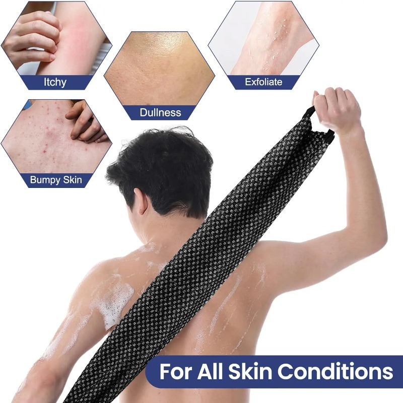 Exfoliating Scrub Mens - ผ้าขัดตัวไนลอนทนทานสำหรับผู้ชายและผู้หญิง ผ้าขัดหลังอาบน้ำแบบยาวพิเศษ ผ้าขนหนูอาบน้ำ ฟองน้ำขัดตัว